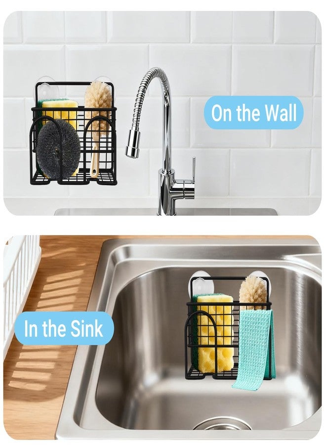 Frayot Sponge Holder for Kitchen Sink, Sink Organizer with 2 Installation Methods, Mesh Design for Sponge, Dish Brush, Scrubber, and Sink Stopper (Black-Small) - Image 4